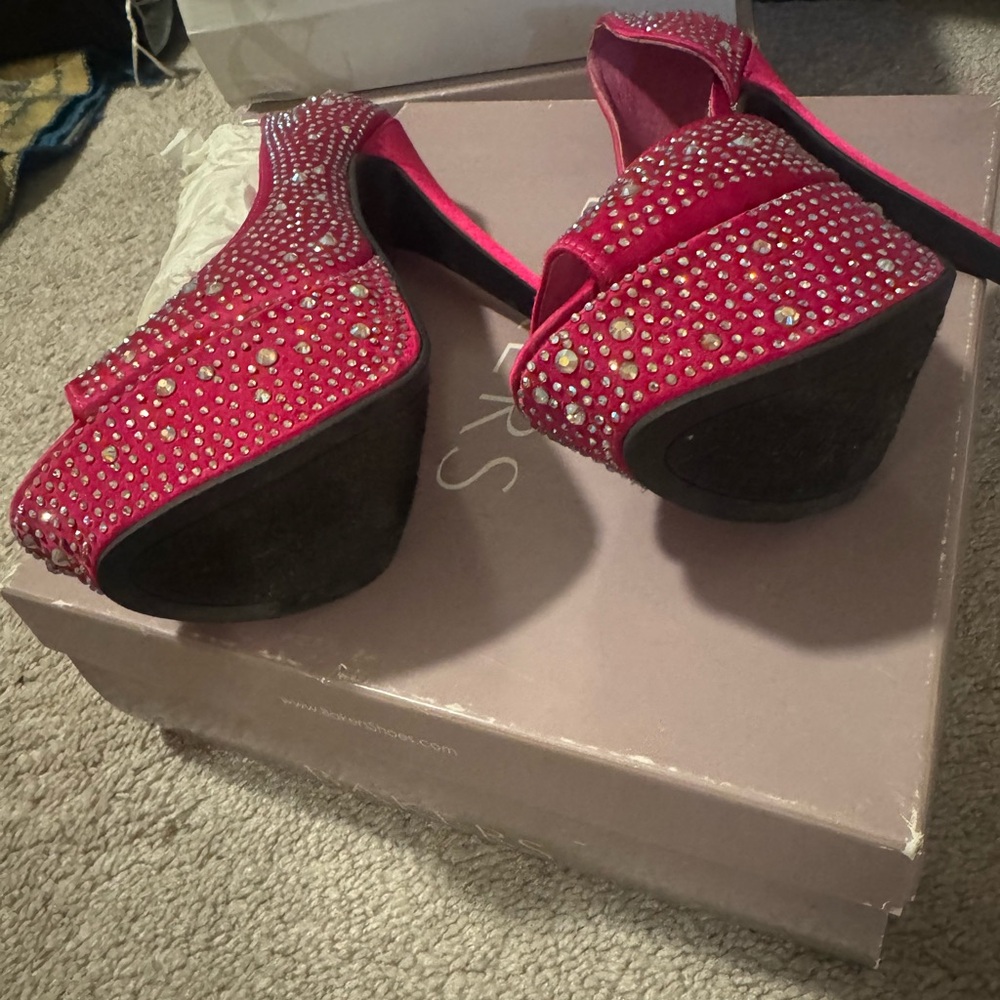 Bakers Fuchsia Rhinestone Peep-Toe Heels - Picture 5 of 5